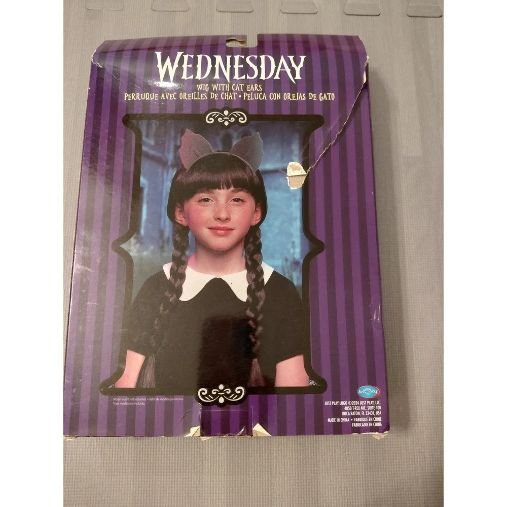Wednesday Addams Wig with Cat Ears Costume Accessory Set Just Play Netflix New